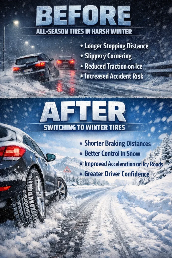Before And After Winter Tires Vs All Season Tires Winter Tires Vs All Season Tires
