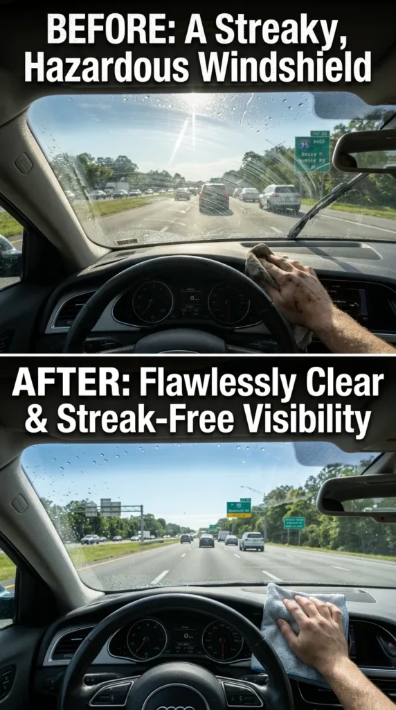 Before And After Streak Free Windshield Cleaning 3