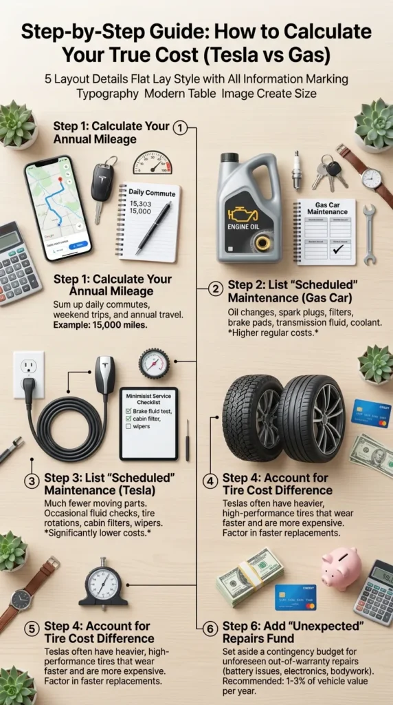 Step By Step Guide How To Calculate Your True Cost Tesla Vs Gas Tesla Maintenance Cost Vs Gas Car